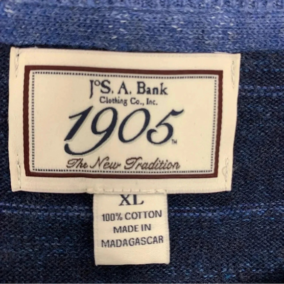 Jos A Bank Sweater Men XL Long Sleeve Blue Stripe Cotton Stretch Crew Neck - Picture 7 of 10